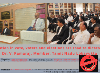Corruption in vote, voters and elections are road to dictatorship – Tamil Nadu Lokayukta Member Dr. V. Ramaraj Theme: Voterology, Dr V Ramaraj (Tamil Nadu Lokayuta) Speech, Image by “The News Park”